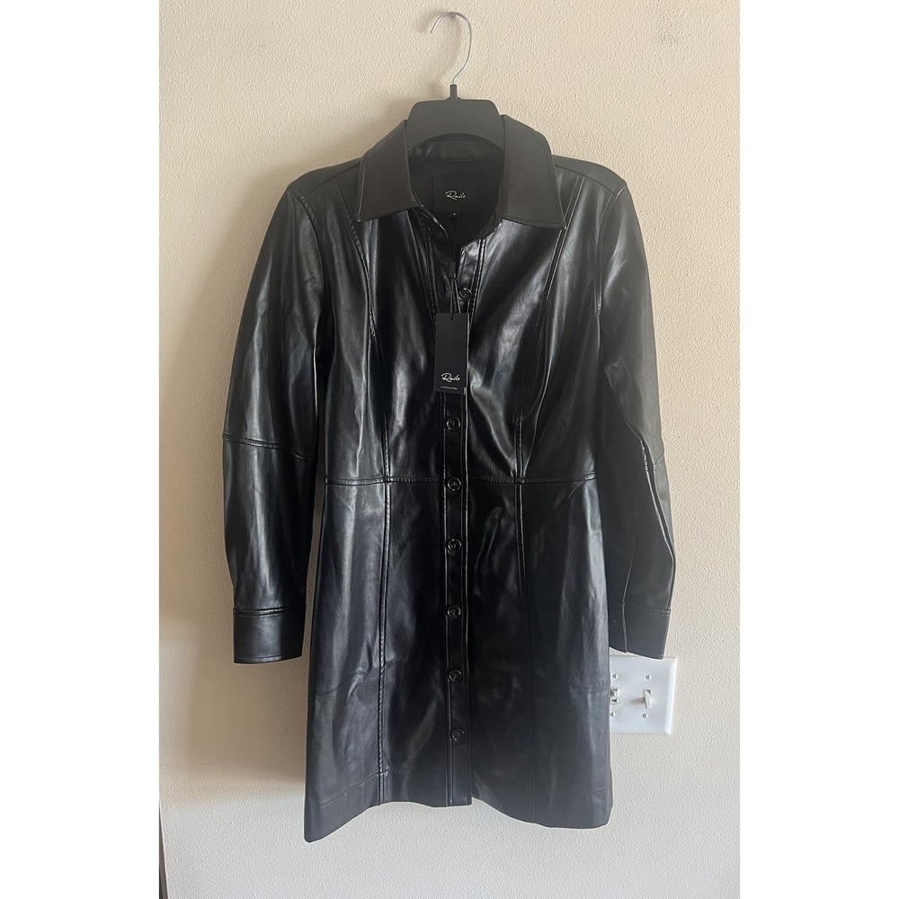NEW Rails Ruby Faux Leather Black Mini Shirtdress Size Small Long Sleeve NWT - Picture 10 of 14